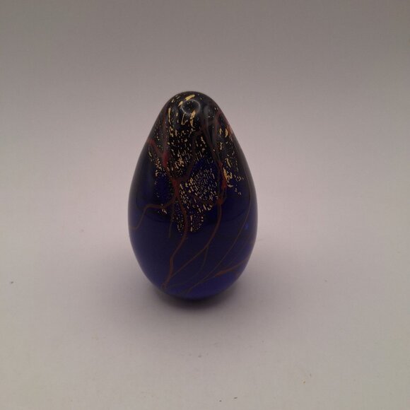 VINTAGE 1996 GLASS EYE STUDIO DICHROIC GLASS EGG PAPERWEIGHT BLUE RED GOLD USA - Picture 1 of 10